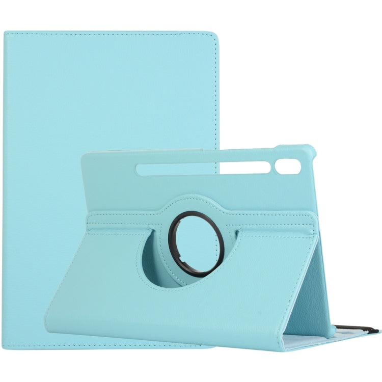 For Samsung Galaxy Tab S9 Ultra 360 Degrees Rotation Holder Litchi Texture Leather Tablet Case(Sky Blue) - Galaxy Tab S9 Ultra Cases by buy2fix | Online Shopping UK | buy2fix