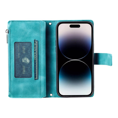 For iPhone 16 Pro Multi-Card Totem Zipper Leather Phone Case(Green) - iPhone 16 Pro Cases by buy2fix | Online Shopping UK | buy2fix