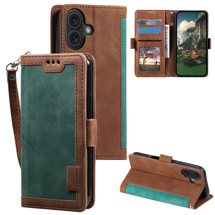 For iPhone 16 Retro Splicing Horizontal Flip Leather Phone Case(Green) - iPhone 16 Cases by buy2fix | Online Shopping UK | buy2fix