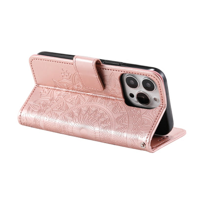 For iPhone 16 Pro Totem Flower Embossed Leather Phone Case(Rose Gold) - iPhone 16 Pro Cases by buy2fix | Online Shopping UK | buy2fix