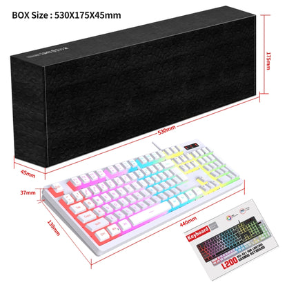 HXSJ L200 Wired RGB Backlit Keyboard 104 Pudding Key Caps(White) - Wired Keyboard by HXSJ | Online Shopping UK | buy2fix