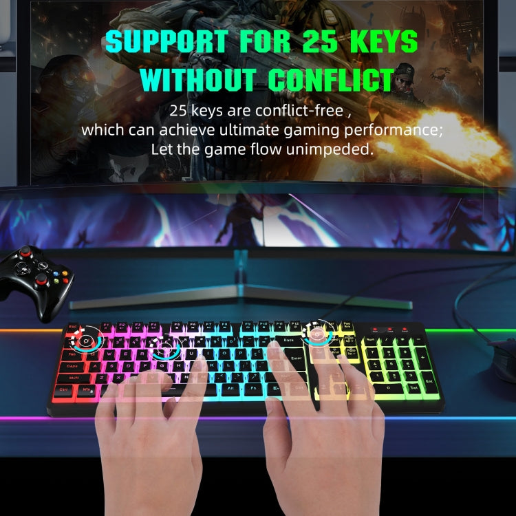 HXSJ L200 Wired RGB Backlit Keyboard 104 Pudding Key Caps(Black) - Wired Keyboard by HXSJ | Online Shopping UK | buy2fix