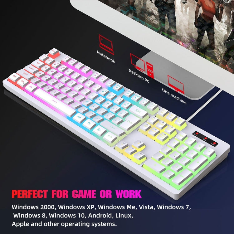 HXSJ L200 Wired RGB Backlit Keyboard 104 Pudding Key Caps(White) - Wired Keyboard by HXSJ | Online Shopping UK | buy2fix