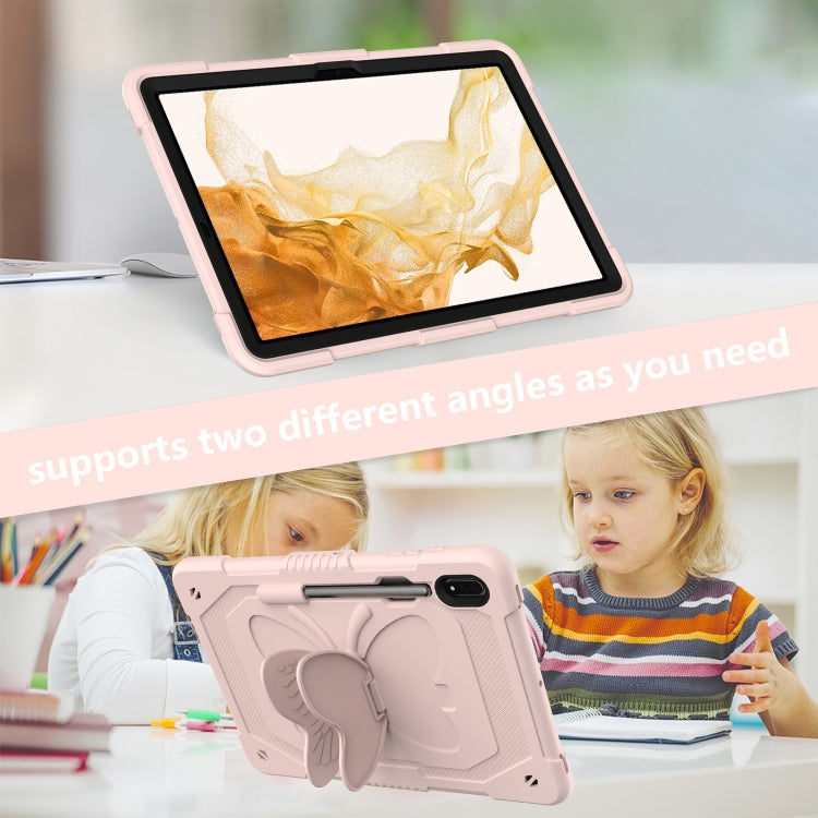 For Samsung Galaxy Tab S9+ Butterfly Kickstand Heavy Duty Hard Rugged Tablet Case(Rose Pink) - Galaxy Tab S9+ Cases by buy2fix | Online Shopping UK | buy2fix