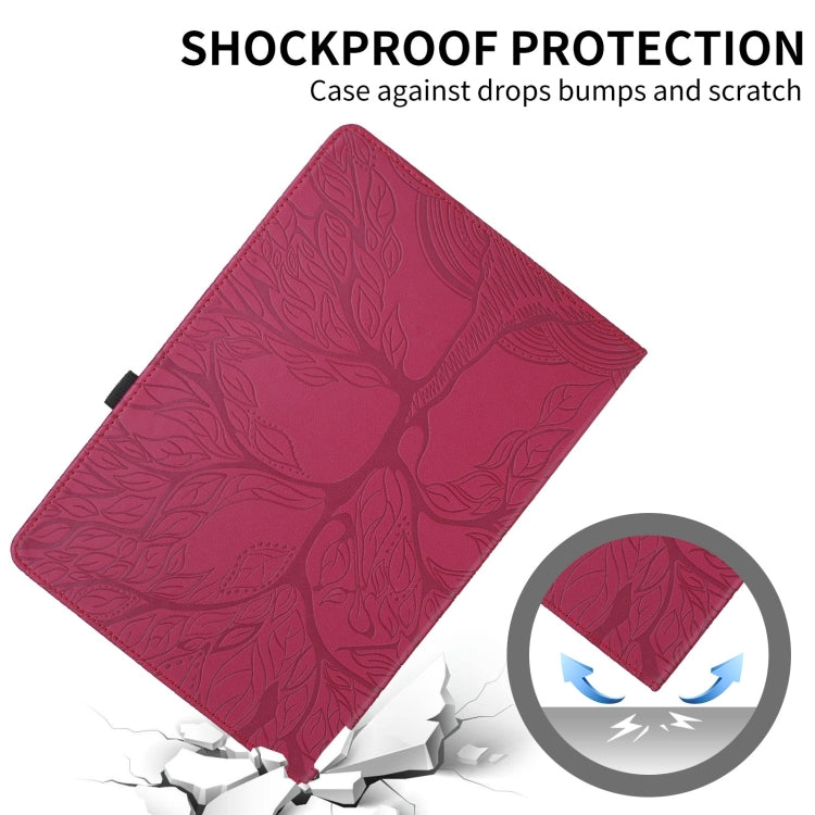 For Samsung Galaxy Tab S9 FE / S9 X510 Tree Life Embossed Rotation Leather Smart Tablet Case(Red) - Galaxy Tab S9 FE by buy2fix | Online Shopping UK | buy2fix