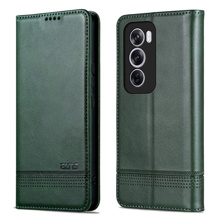 For OPPO Reno12 Global AZNS Magnetic Calf Texture Flip Leather Phone Case(Dark Green) - Reno12 Cases by AZNS | Online Shopping UK | buy2fix