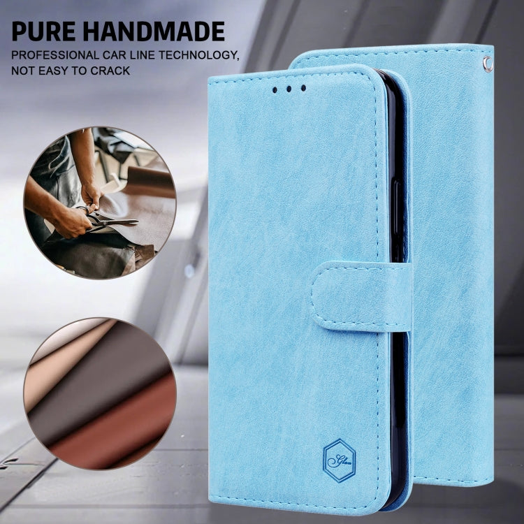 For iPhone 16 Skin Feeling Oil Leather Texture PU + TPU Phone Case(Light Blue) - iPhone 16 Cases by buy2fix | Online Shopping UK | buy2fix