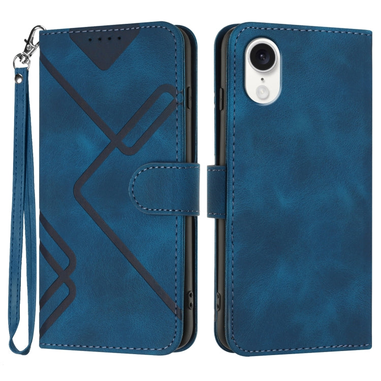 For iPhone SE 2024 Line Pattern Skin Feel Leather Phone Case(Royal Blue) - More iPhone Cases by buy2fix | Online Shopping UK | buy2fix