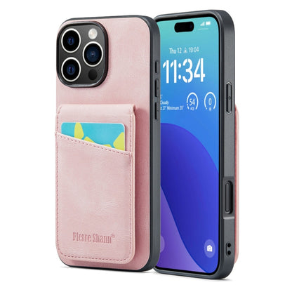 For iPhone 16 Pro Max Fierre Shann Crazy Horse Card Holder Back Cover PU Phone Case(Pink) - iPhone 16 Pro Max Cases by FIERRE SHANN | Online Shopping UK | buy2fix