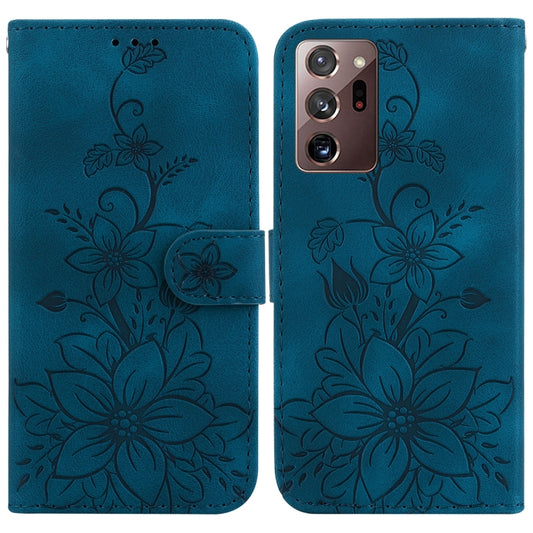 For Samsung Galaxy Note20 Ultra Lily Embossed Leather Phone Case(Dark Blue) - Galaxy Note20 Ultra Cases by buy2fix | Online Shopping UK | buy2fix