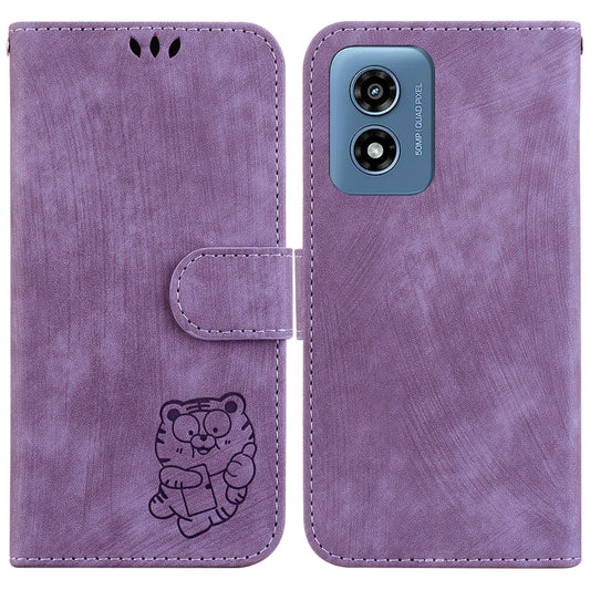 For Motorola Moto G Play 4G 2024 Little Tiger Embossed Leather Phone Case(Purple) - Motorola Cases by buy2fix | Online Shopping UK | buy2fix