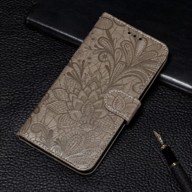 For iPhone 16 Pro Lace Flower Embossing Flip Leather Phone Case(Grey) - iPhone 16 Pro Cases by buy2fix | Online Shopping UK | buy2fix