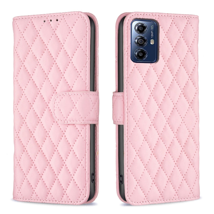 For Motorola Moto G Play 2024 Diamond Lattice Wallet Flip Leather Phone Case(Pink) - Motorola Cases by buy2fix | Online Shopping UK | buy2fix