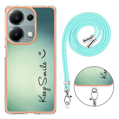 For Xiaomi Redmi Note 13 Pro 4G Global Electroplating Dual-side IMD Phone Case with Lanyard(Smile) - Note 13 Pro Cases by buy2fix | Online Shopping UK | buy2fix