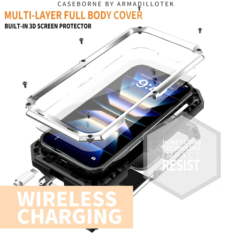 For iPhone 16 R-JUST Sliding Camera IP54 Life Waterproof Holder Phone Case(Silver) - iPhone 16 Cases by R-JUST | Online Shopping UK | buy2fix