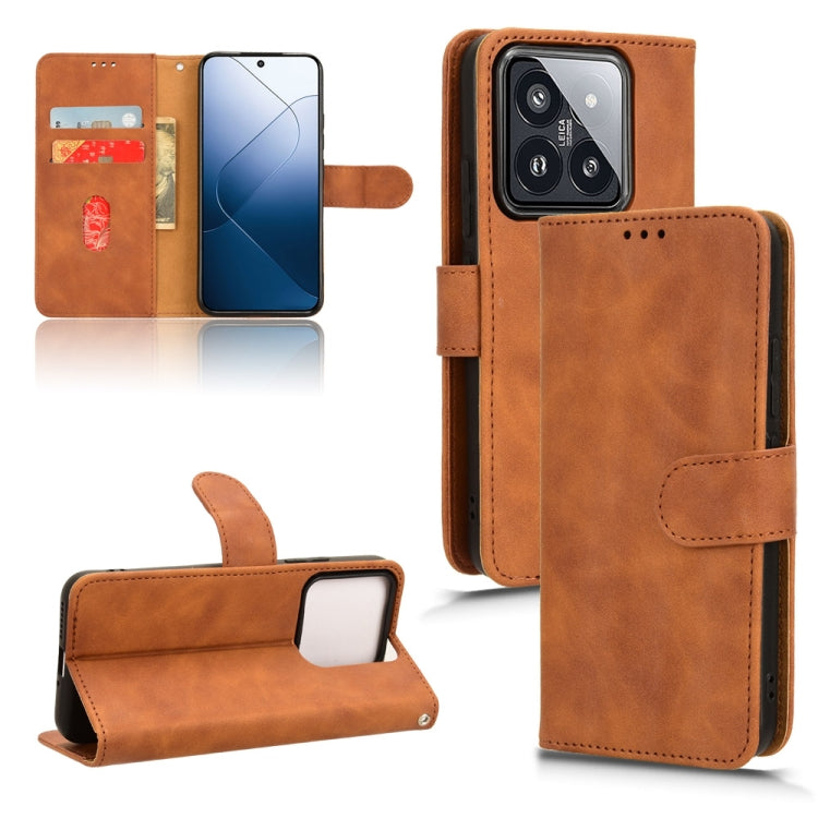 For Xiaomi 14 Pro Skin Feel Magnetic Flip Leather Phone Case(Brown) - 14 Pro Cases by buy2fix | Online Shopping UK | buy2fix