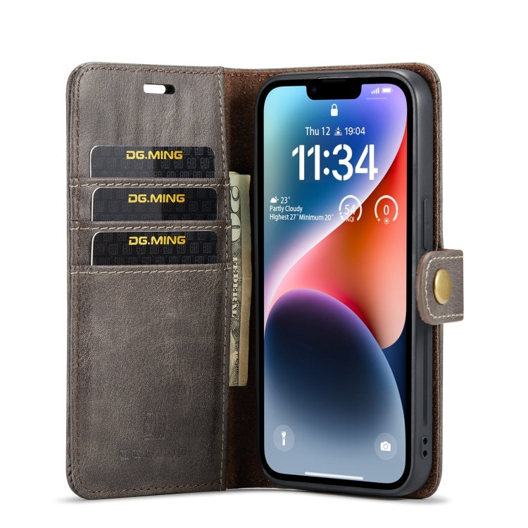 For iPhone 15 DG.MING Crazy Horse Texture Detachable Magnetic Leather Phone Case(Grey) - iPhone 15 Cases by DG.MING | Online Shopping UK | buy2fix