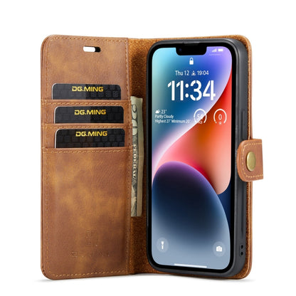 For iPhone 15 Plus DG.MING Crazy Horse Texture Detachable Magnetic Leather Phone Case(Brown) - iPhone 15 Plus Cases by DG.MING | Online Shopping UK | buy2fix