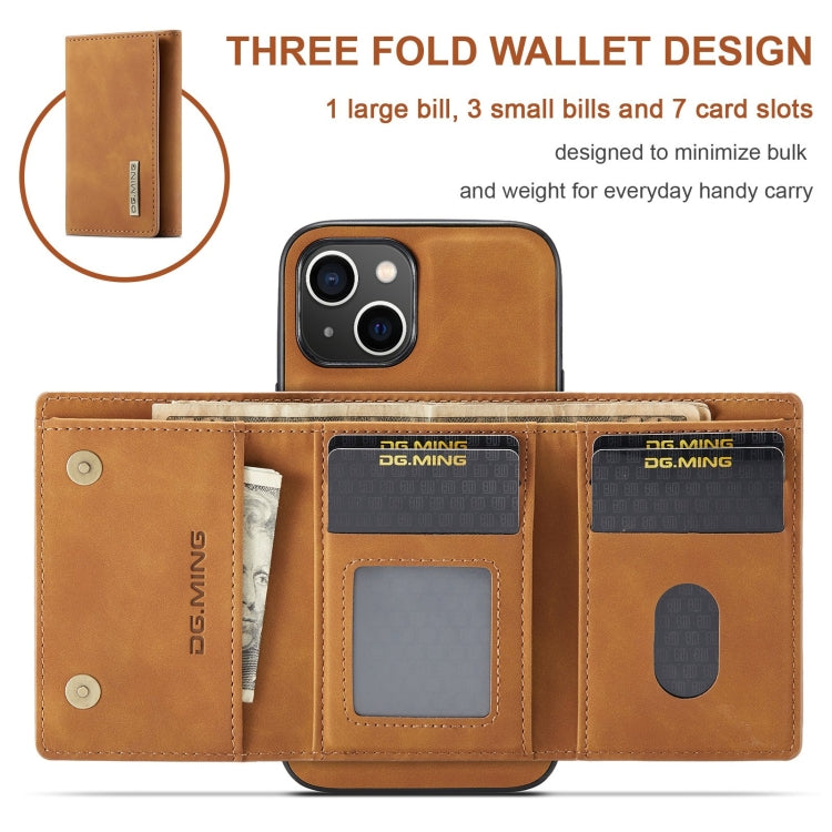 For iPhone 15 Plus DG.MING M1 Series 3-Fold Multi Card Wallet Leather Phone Case(Brown) - iPhone 15 Plus Cases by DG.MING | Online Shopping UK | buy2fix