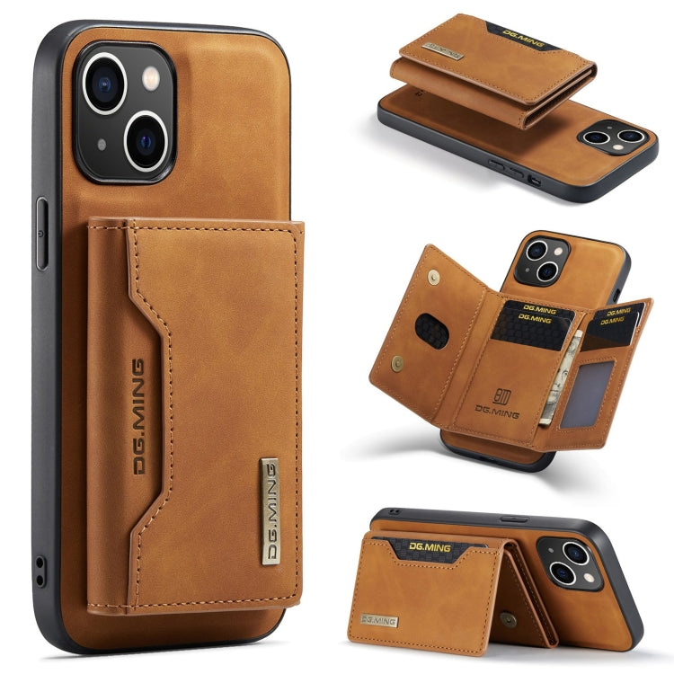 For iPhone 15 Plus DG.MING M2 Series 3-Fold Card Bag Wallet Leather Phone Case(Brown) - iPhone 15 Plus Cases by DG.MING | Online Shopping UK | buy2fix