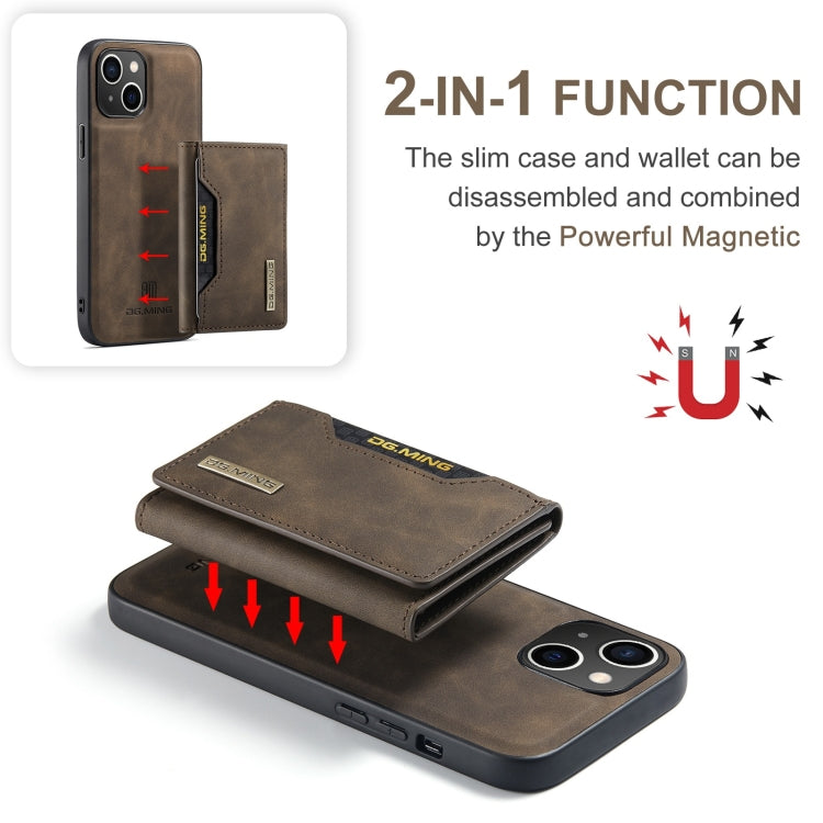 For iPhone 15 DG.MING M2 Series 3-Fold Card Bag Wallet Leather Phone Case(Coffee) - iPhone 15 Cases by DG.MING | Online Shopping UK | buy2fix