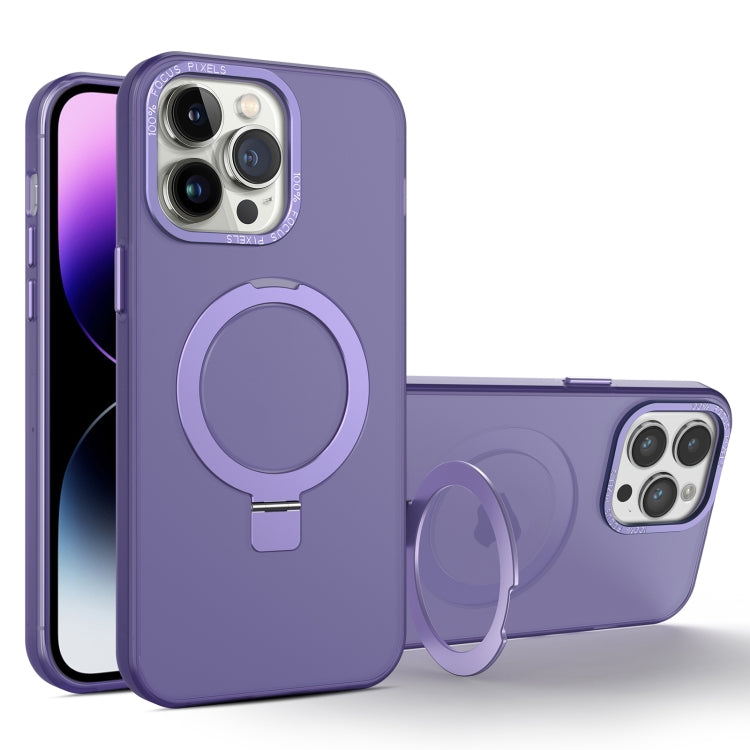 For iPhone 14 Pro Max MagSafe Metal Holder Frosted Translucent Phone Case(Dark Purple) - iPhone 14 Pro Max Cases by buy2fix | Online Shopping UK | buy2fix