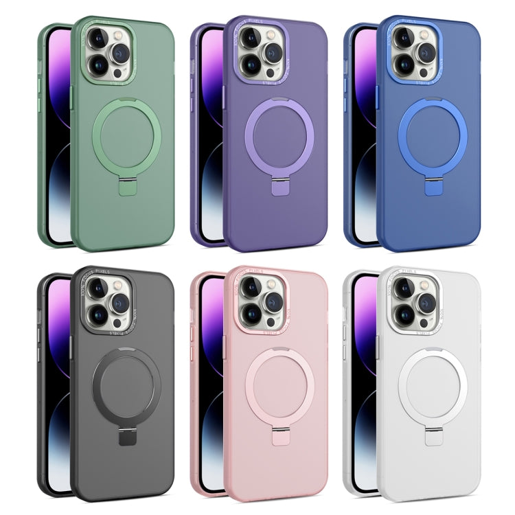 For iPhone 15 Plus MagSafe Metal Holder Frosted Translucent Phone Case(Dark Purple) - iPhone 15 Plus Cases by buy2fix | Online Shopping UK | buy2fix