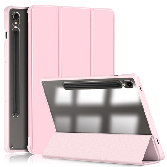 For Samsung Galaxy Tab S9 Acrylic 3-folding Smart Leather Tablet Case(Pink) - Galaxy Tab S9 Cases by buy2fix | Online Shopping UK | buy2fix