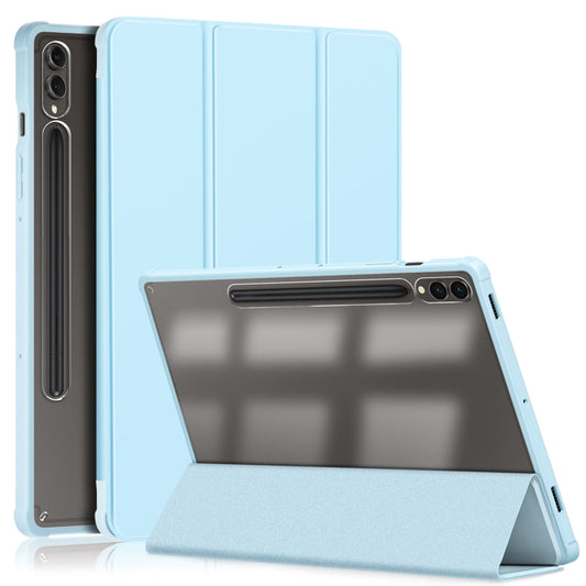 For Samsung Galaxy Tab S9+ Acrylic 3-folding Smart Leather Tablet Case(Sky Blue) - Galaxy Tab S9+ Cases by buy2fix | Online Shopping UK | buy2fix