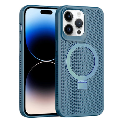 For iPhone 15 Pro Skin Feel PC+TPU Cooling Magnetic Magsafe Phone Case with Stand(Navy Blue) - iPhone 15 Pro Cases by buy2fix | Online Shopping UK | buy2fix