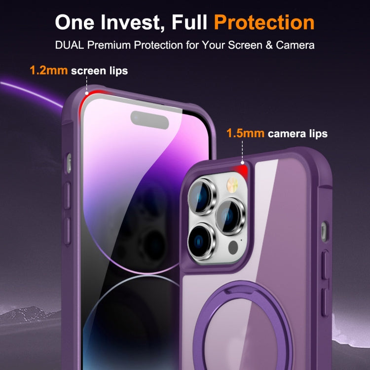 For iPhone 14 Pro MagSafe Magnetic Rotating Holder Phone Case(Purple) - iPhone 14 Pro Cases by buy2fix | Online Shopping UK | buy2fix