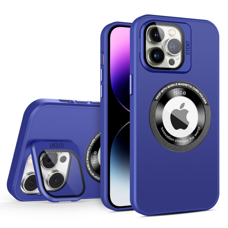 For iPhone 14 Pro Max Skin Feel Magnifier MagSafe Lens Holder Phone Case(Purple) - iPhone 14 Pro Max Cases by buy2fix | Online Shopping UK | buy2fix