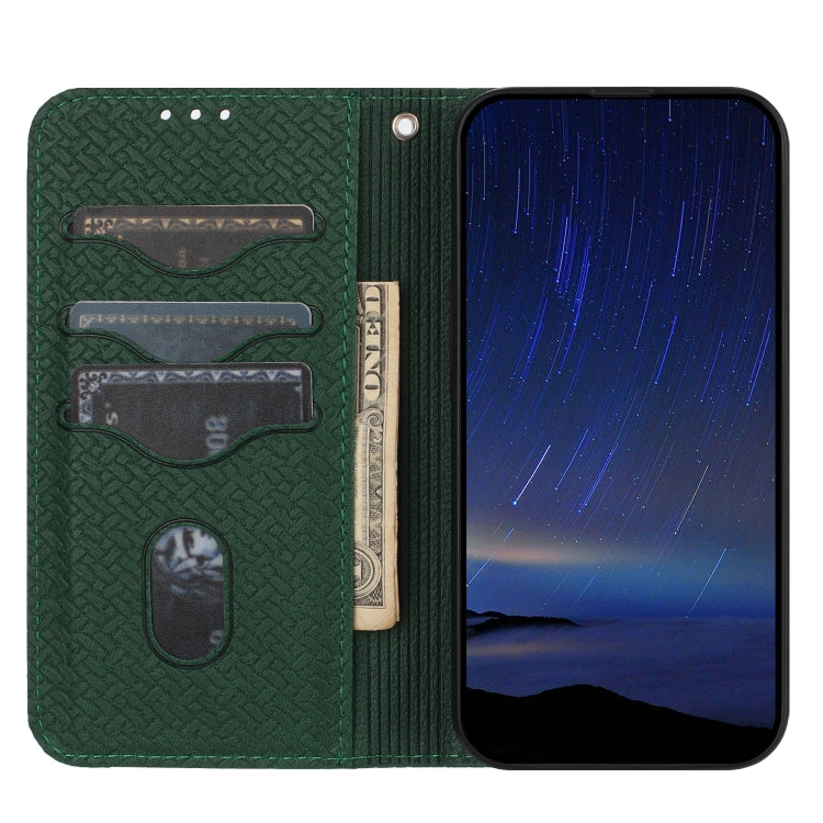 For iPhone 16 Woven Texture Stitching Magnetic Leather Phone Case(Green) - iPhone 16 Cases by buy2fix | Online Shopping UK | buy2fix