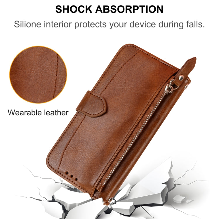 For iPhone SE 2024 Oil Skin Zipper Wallet Leather Phone Case(Brown) - More iPhone Cases by buy2fix | Online Shopping UK | buy2fix