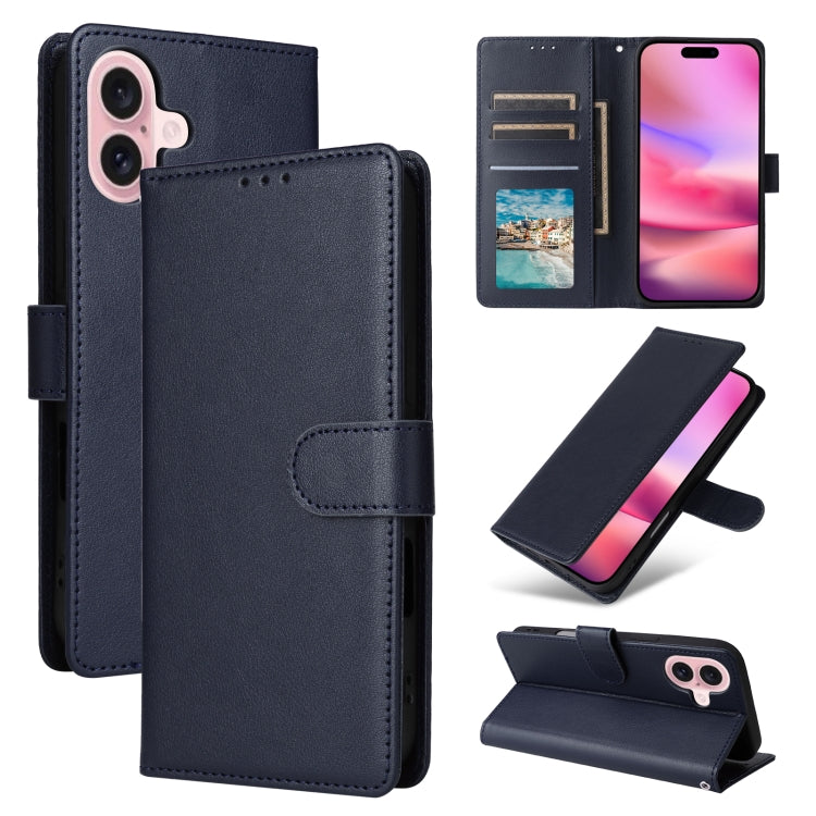 For iPhone 16 Plus Multifunctional Horizontal Flip Leather Phone Case with Three Card Slots(Blue) - iPhone 16 Plus Cases by buy2fix | Online Shopping UK | buy2fix