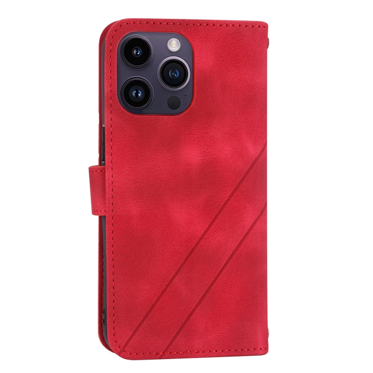 For iPhone 16 Pro Embossed Line Leather Phone Case with Lanyard(Red) - iPhone 16 Pro Cases by buy2fix | Online Shopping UK | buy2fix