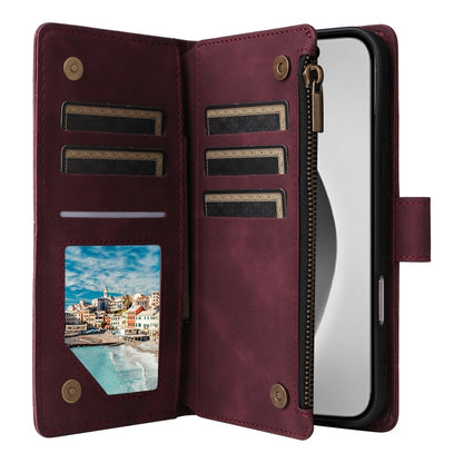 For iPhone 16 Pro Max Crossbody Multi-card Slot Wallet Zipper Leather Phone Case(Wine Red) - iPhone 16 Pro Max Cases by buy2fix | Online Shopping UK | buy2fix