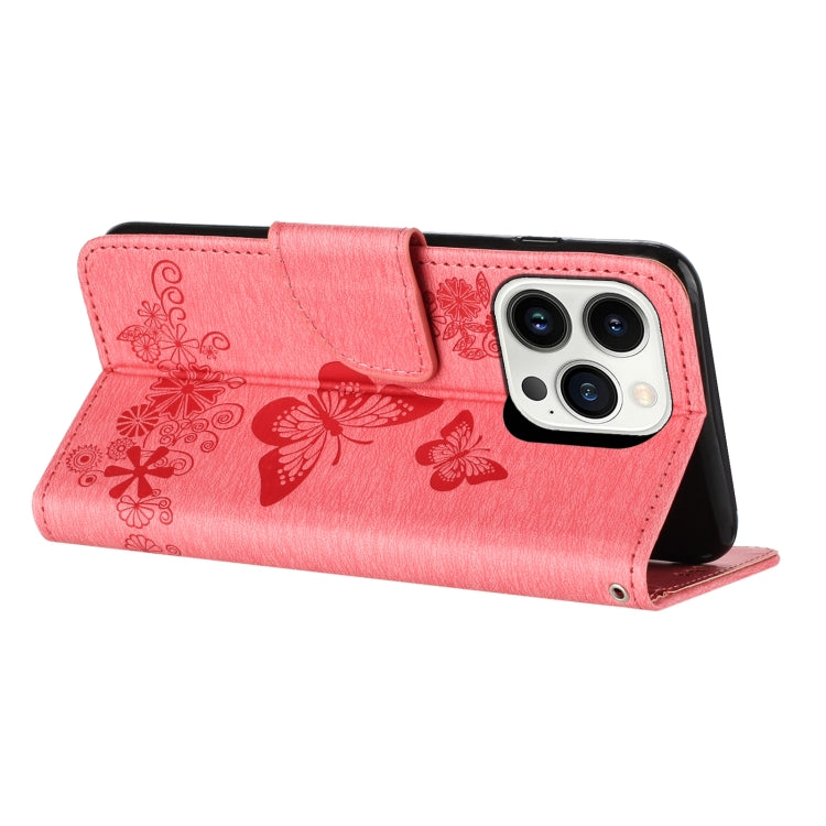 For iPhone 16 Pro Butterfly Embossed Flip Leather Phone Case(Pink) - iPhone 16 Pro Cases by buy2fix | Online Shopping UK | buy2fix