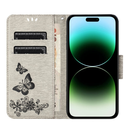 For iPhone 16 Pro Butterfly Embossed Flip Leather Phone Case(Grey) - iPhone 16 Pro Cases by buy2fix | Online Shopping UK | buy2fix