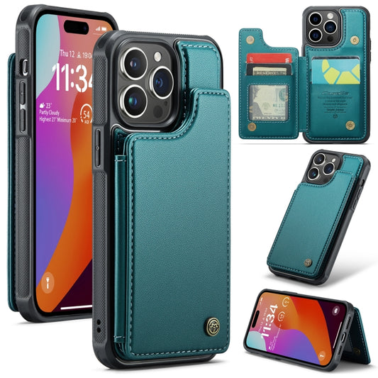 For iPhone 15 Pro CaseMe C22 Card Slots Holder RFID Anti-theft Phone Case(Blue Green) - iPhone 15 Pro Cases by CaseMe | Online Shopping UK | buy2fix