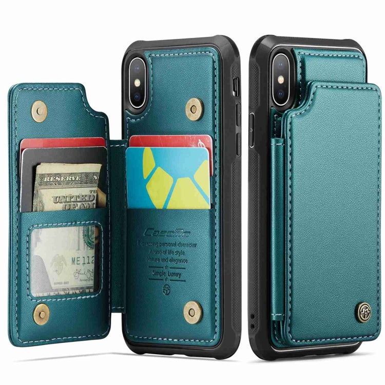 For iPhone XS / X CaseMe C22 Card Slots Holder RFID Anti-theft Phone Case(Blue Green) - More iPhone Cases by CaseMe | Online Shopping UK | buy2fix