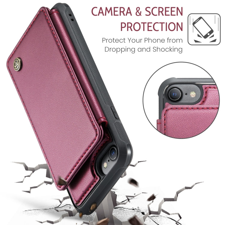 For iPhone SE 2022 / SE 2020 CaseMe C22 Card Slots Holder RFID Anti-theft Phone Case(Wine Red) - iPhone SE 2022 / 2020 / 8 / 7 Cases by CaseMe | Online Shopping UK | buy2fix