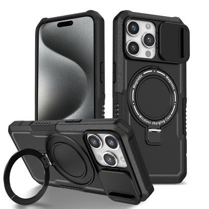 For iPhone 15 Pro Sliding Camshield Magsafe Holder TPU Hybrid PC Phone Case(Black) - iPhone 15 Pro Cases by buy2fix | Online Shopping UK | buy2fix