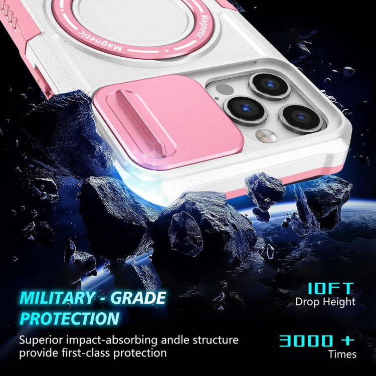 For iPhone 12 Pro Max Sliding Camshield Magsafe Holder TPU Hybrid PC Phone Case(Pink White) - iPhone 12 Pro Max Cases by buy2fix | Online Shopping UK | buy2fix