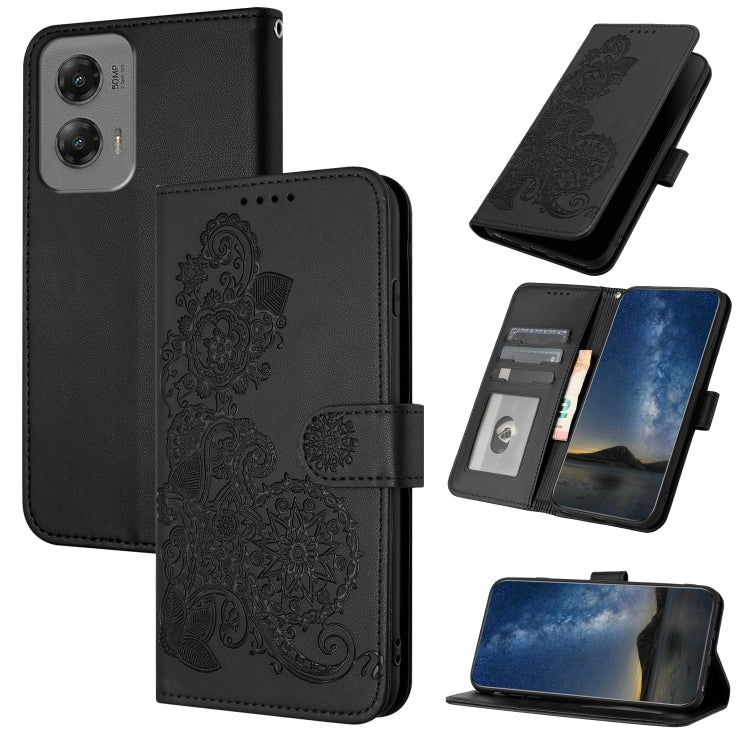 For Motorola Moto G Stylus 5G 2024 Datura Flower Embossed Flip Leather Phone Case(Black) - Motorola Cases by buy2fix | Online Shopping UK | buy2fix