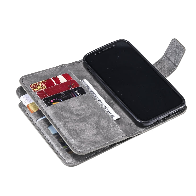 For iPhone 16 Plus Tri-Fold 9-Card Wallets Leather Phone Case(Grey) - iPhone 16 Plus Cases by buy2fix | Online Shopping UK | buy2fix