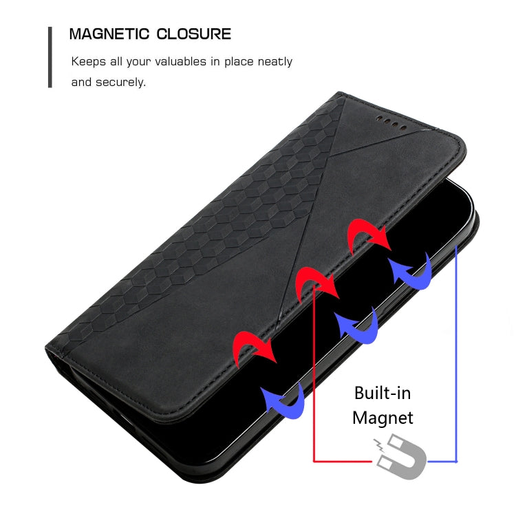 For Motorola Moto G Power 5G 2024 Diamond Splicing Skin Feel Magnetic Leather Phone Case(Black) - Motorola Cases by buy2fix | Online Shopping UK | buy2fix