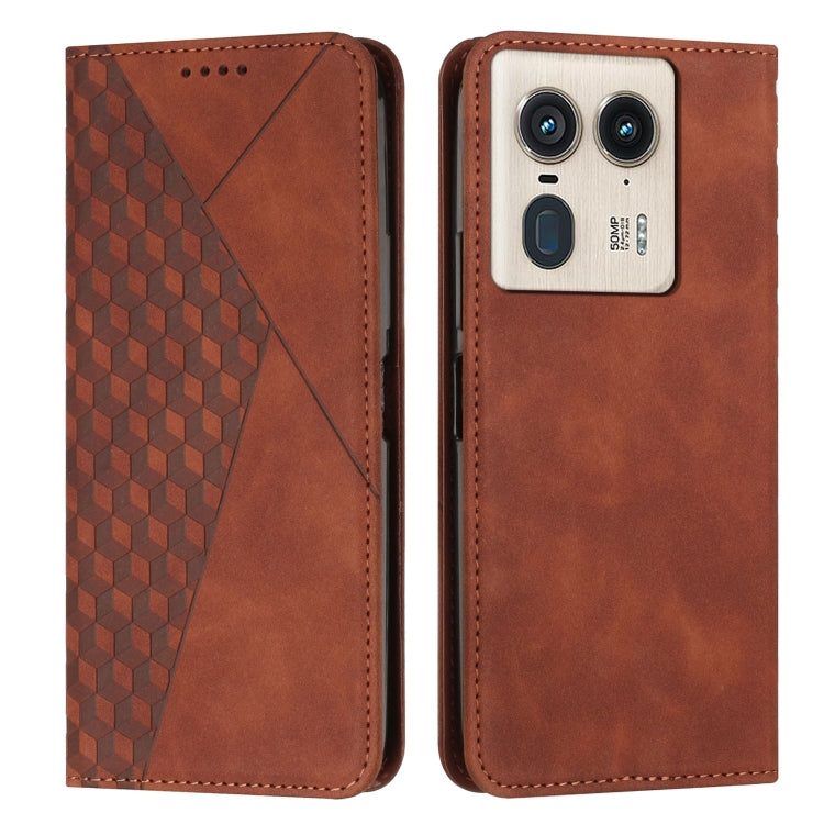 For Motorola Edge 50 Ultra Diamond Splicing Skin Feel Magnetic Leather Phone Case(Brown) - Motorola Cases by buy2fix | Online Shopping UK | buy2fix