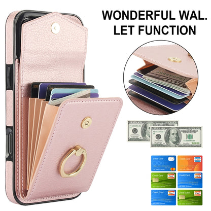 For iPhone 16 Pro Max Ring Holder RFID Card Slot Phone Case(Rose Gold) - iPhone 16 Pro Max Cases by buy2fix | Online Shopping UK | buy2fix