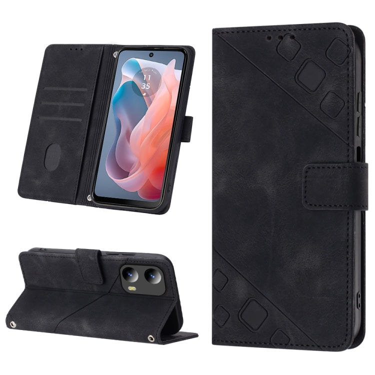 For Motorola Moto G Play 5G 2024 Skin Feel Embossed Leather Phone Case(Black) - Motorola Cases by buy2fix | Online Shopping UK | buy2fix